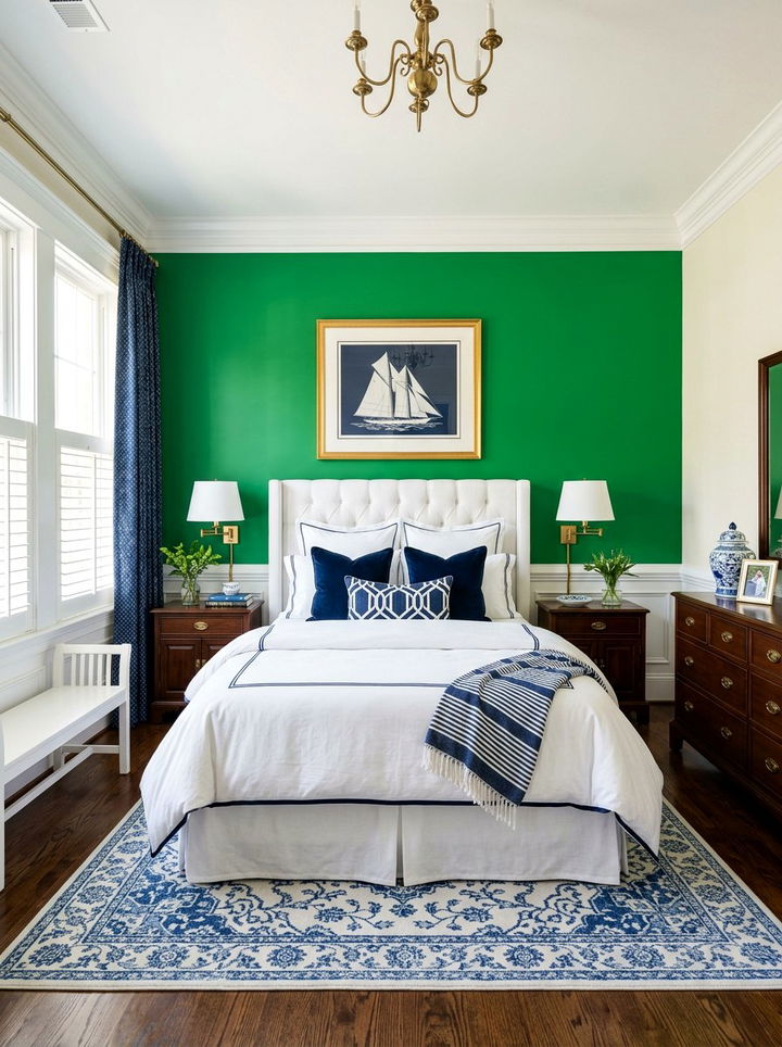 Kelly green accent wall - 30 traditional green bedroom ideas