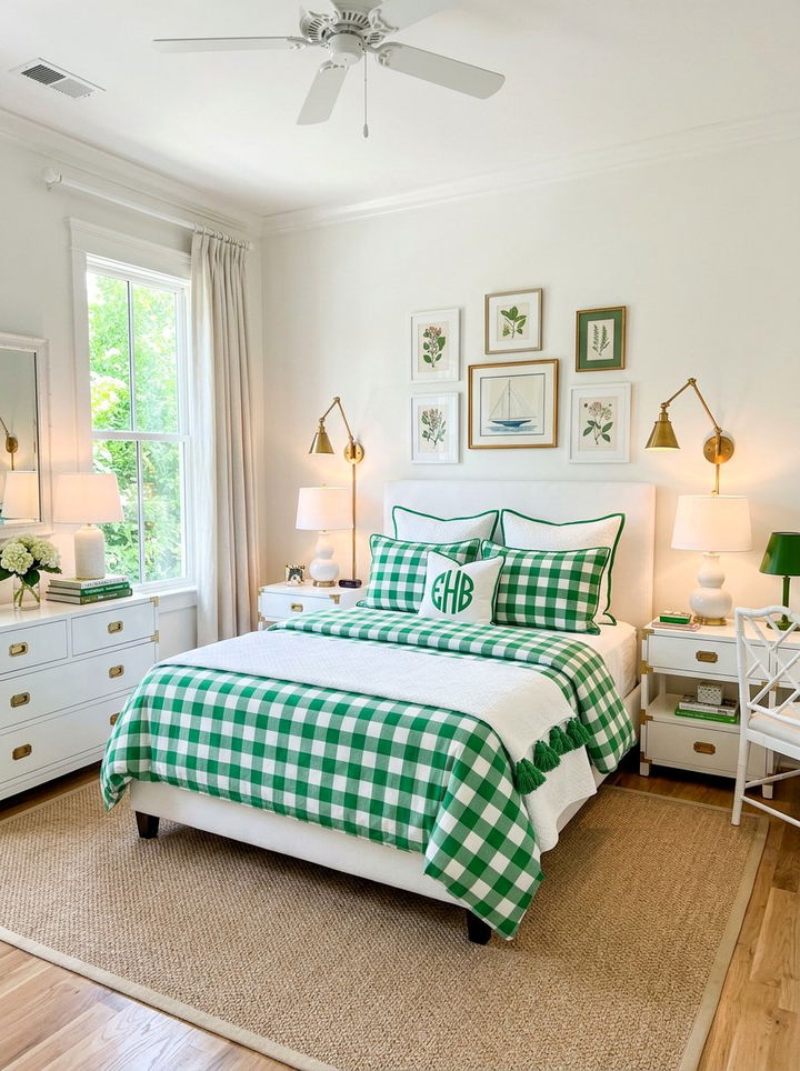 Kelly green preppy bedroom - 30 green and white bedroom ideas