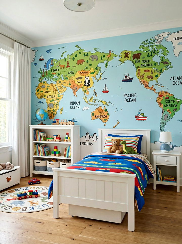 Kids World Map Bedroom Mural - 30 world map bedroom ideas