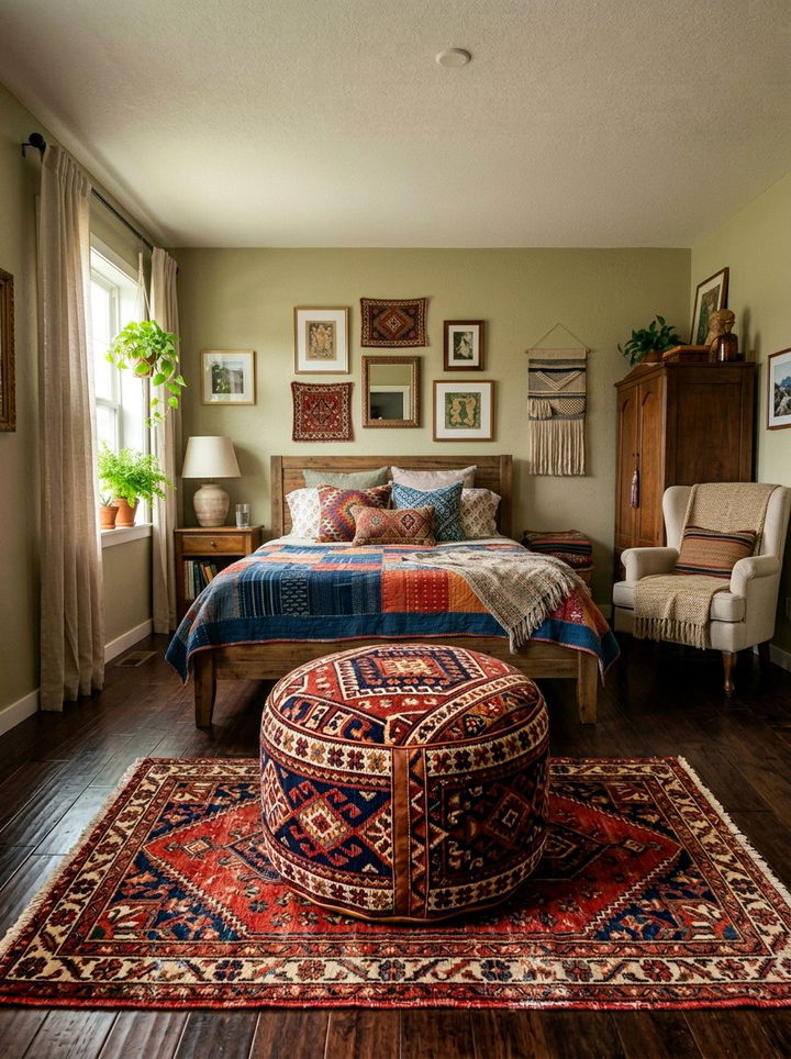 Kilim patterned ottoman pouf - 30 bedroom ottomans