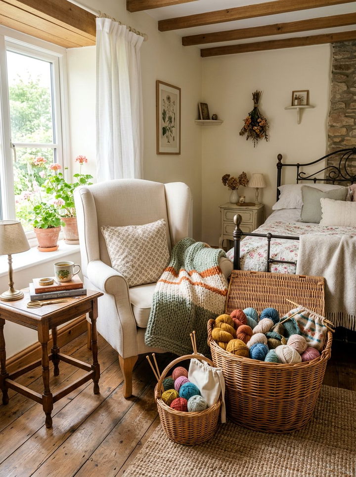Knitting Basket Station - 30 bedroom hobby display ideas