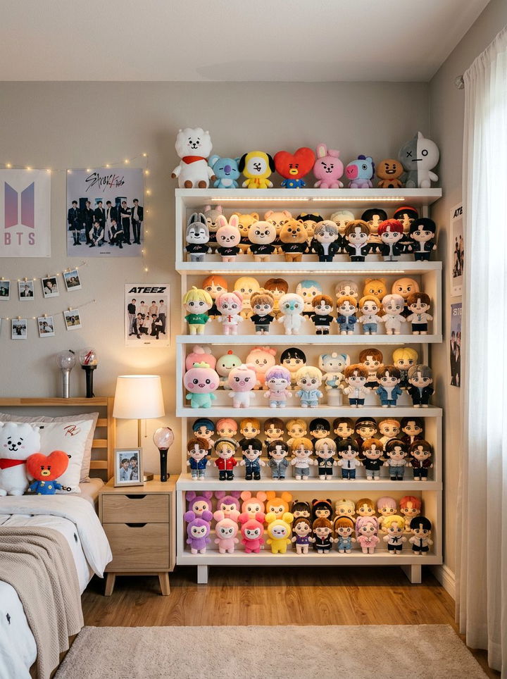 Kpop Plushie Collection Display - 30 K-pop bedroom ideas