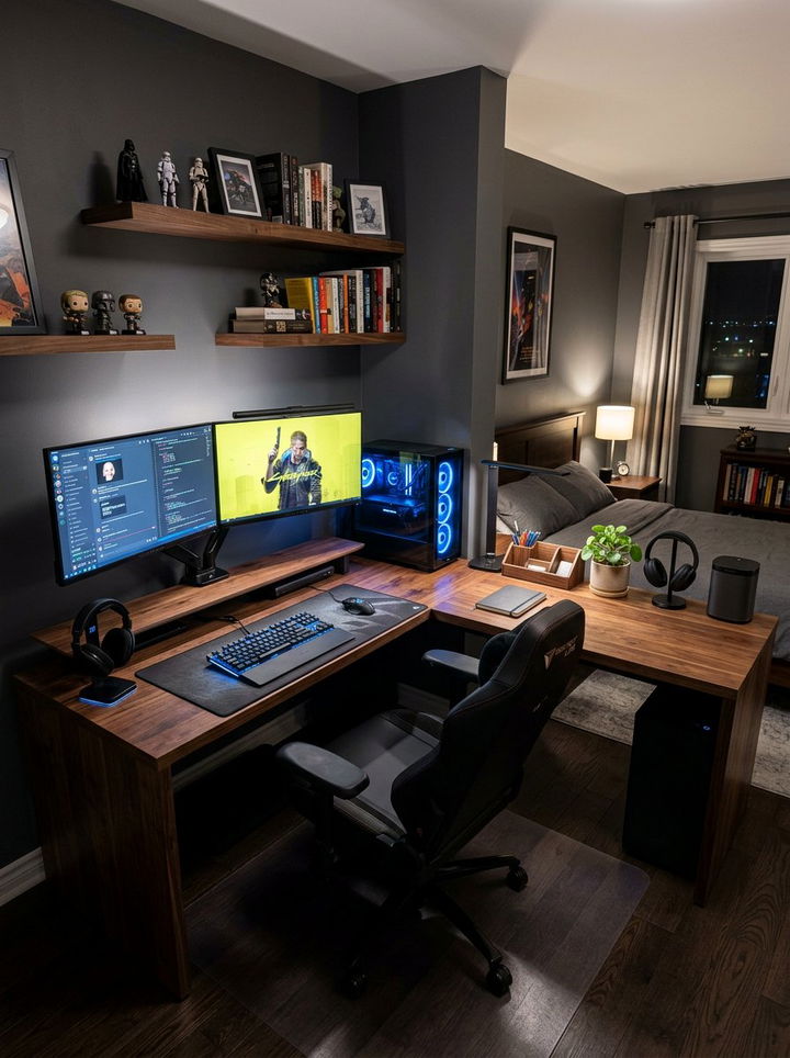 L Shaped Desk - 30 video game bedroom ideas