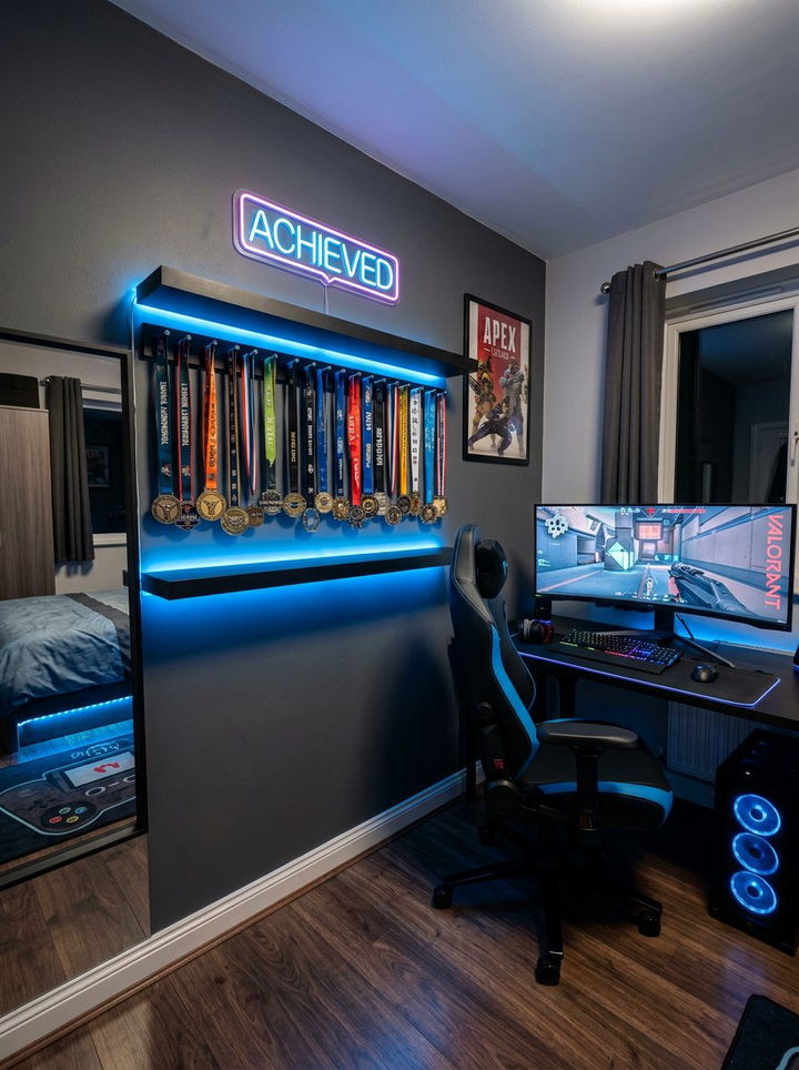 LED Backlit Medal Shelf - 30 bedroom medal display ideas