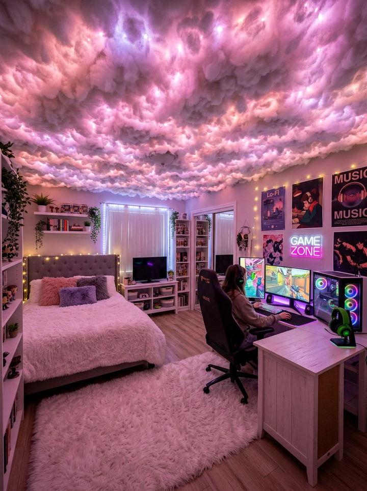 LED Cloud Ceiling - 30 galaxy bedroom ideas
