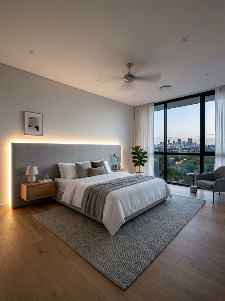 LED Strip Headboard - 30 bedroom accent lighting ideas