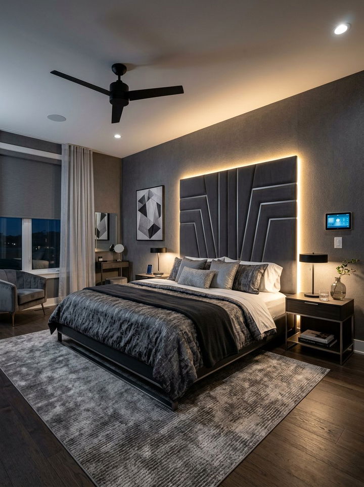 LED headboard strip - 30 bedroom task lighting ideas