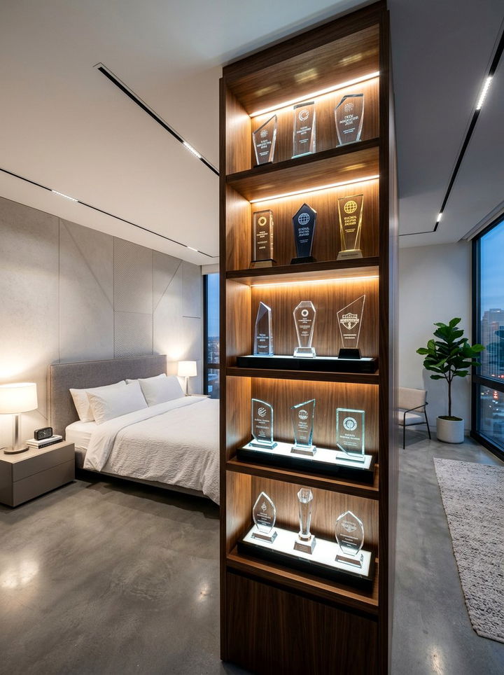 LED trophy lighting - 30 bedroom trophy display ideas