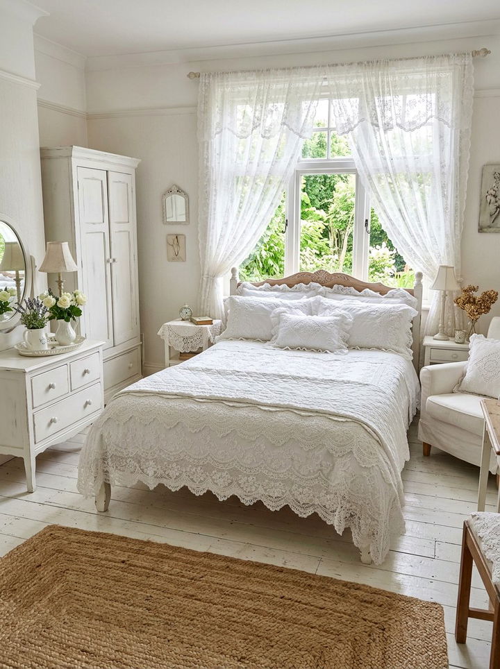 Lace detail shabby chic bedroom - 30 French shabby chic bedroom ideas