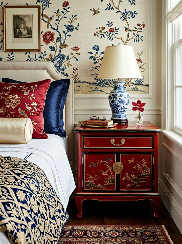 Lacquered Red Nightstand - 30 bedroom vintage nightstands