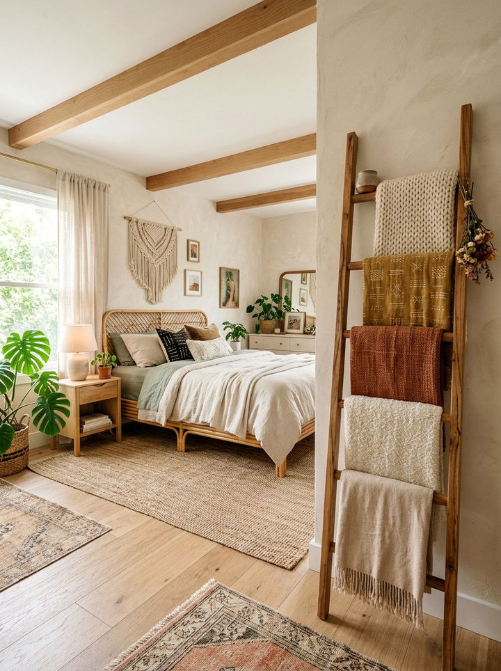 Ladder Display Shelves - 30 bedroom storage hacks