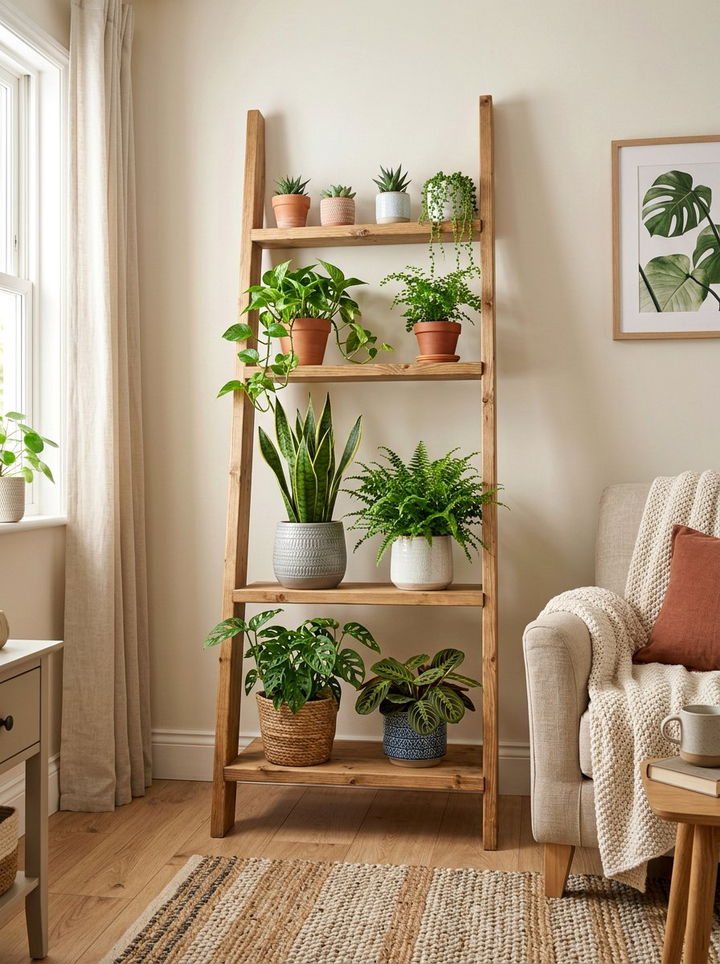 Ladder Plant Shelf - 30 bedroom plant shelves