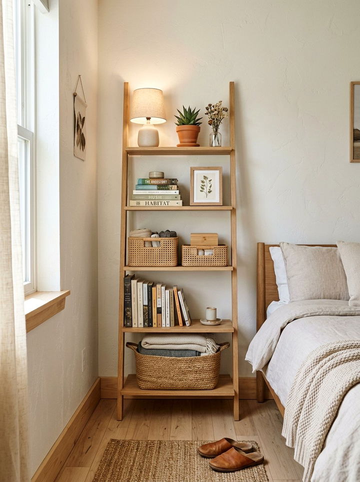 Ladder Shelf - 30 bedroom space saving ideas