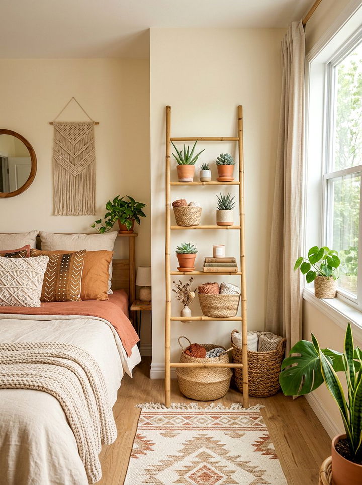 Ladder Shelf - 30 bedroom vertical storage ideas