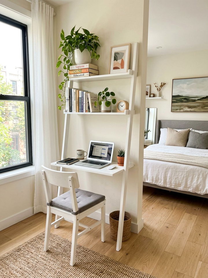 Ladder Shelf Desk - 30 bedroom workstation designs