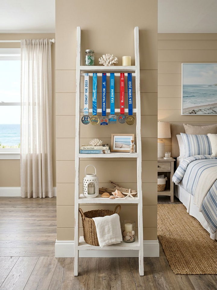 Ladder Shelf Display - 30 bedroom medal display ideas