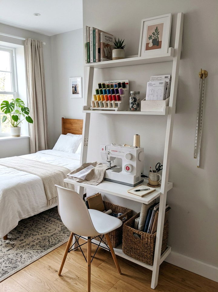 Ladder Shelf Sewing - 30 bedroom sewing nook ideas