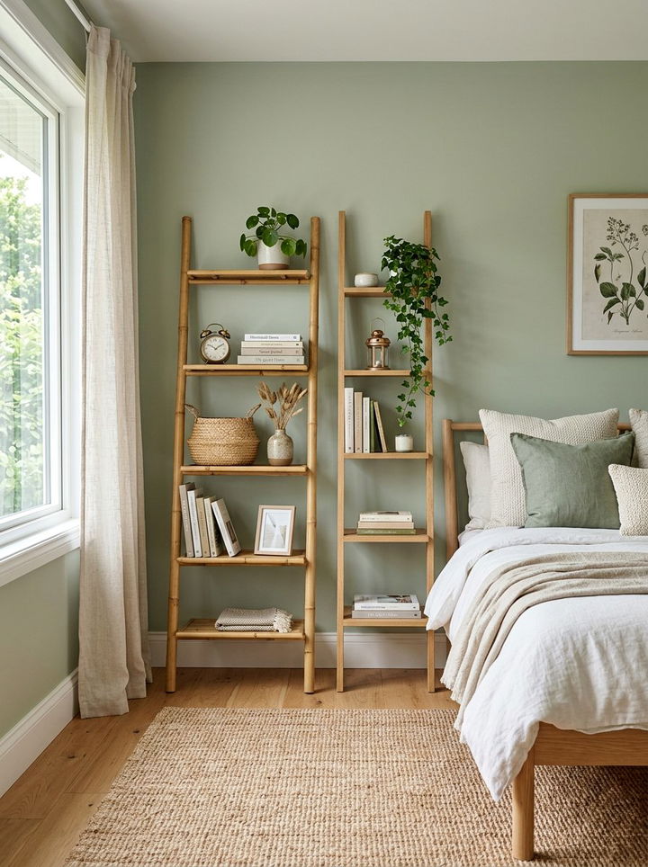 Ladder Shelf Units - 30 small bedroom space storage ideas