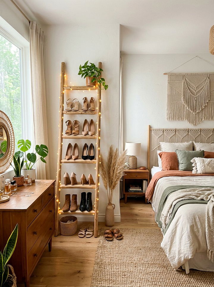 Ladder Shoe Shelf - 30 bedroom shoe storage ideas