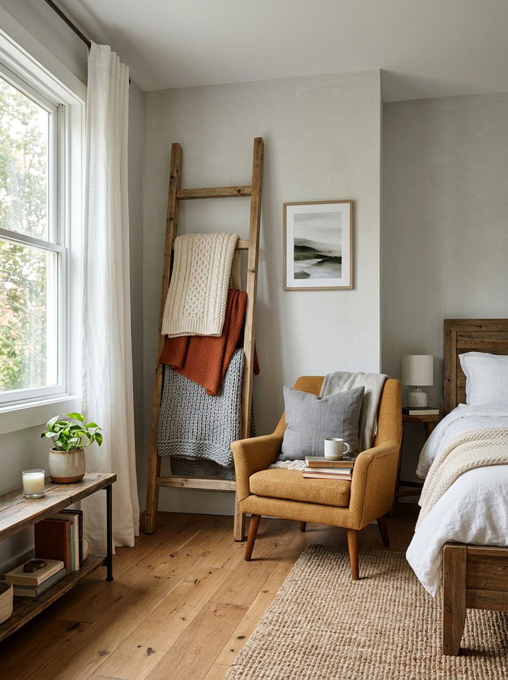 Ladder towel rack - 30 cheap bedroom ideas