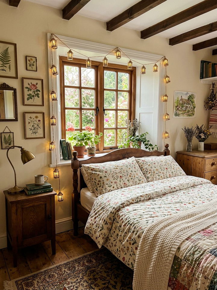 Lantern string lights for cozy room - 30 bedroom string lights ideas