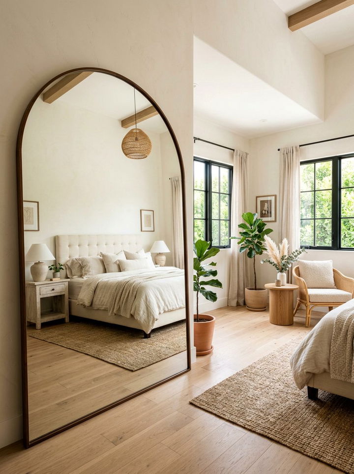Large Arched Mirror Bedroom - 30 bohemian cream bedroom ideas