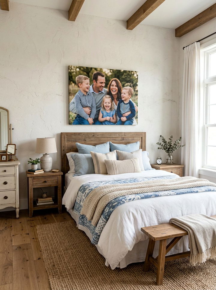 Large Canvas Family Photo Above Bed - 30 bedroom family photo ideas