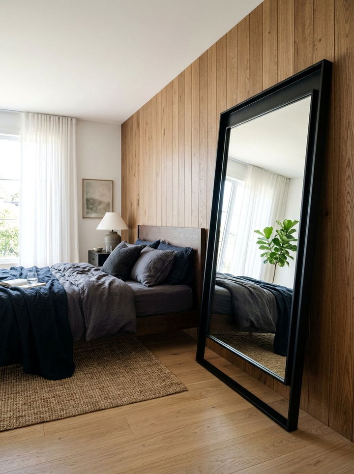 Large Floor Mirror - 30 rustic black bedroom ideas