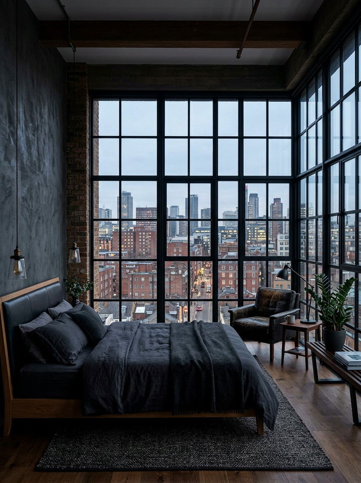 Large Industrial Windows - 30 industrial black bedroom ideas
