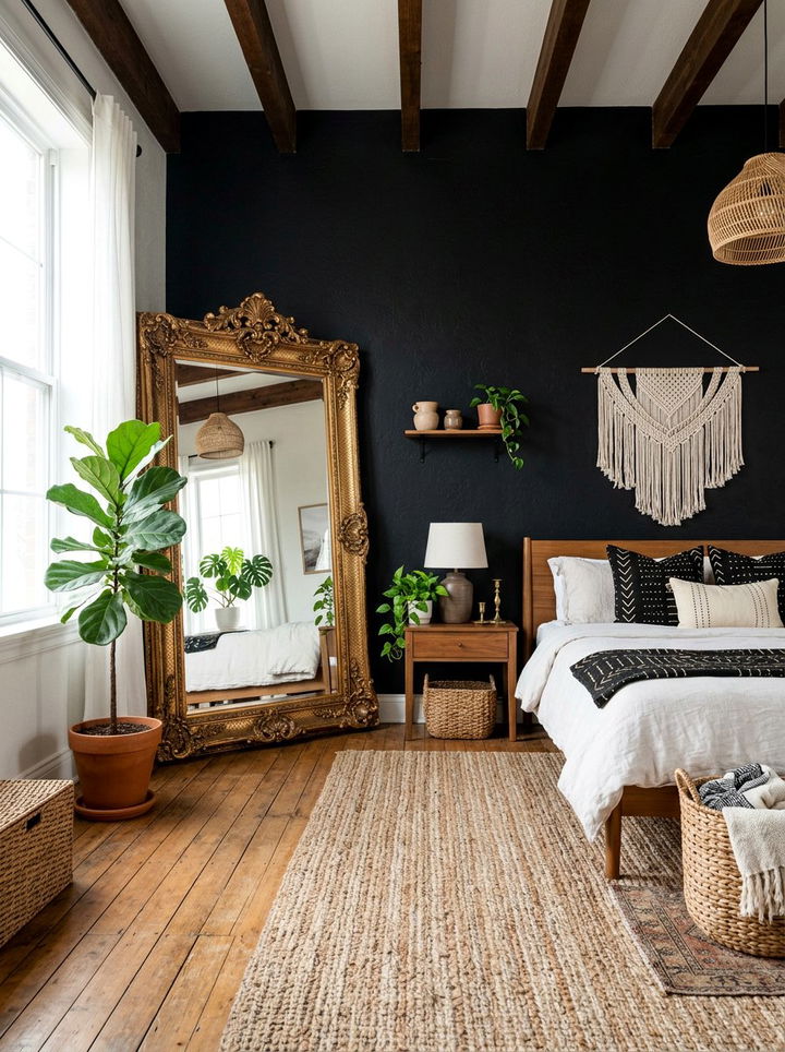 Large Mirror Black Boho Bedroom - 30 bohemian black bedroom ideas