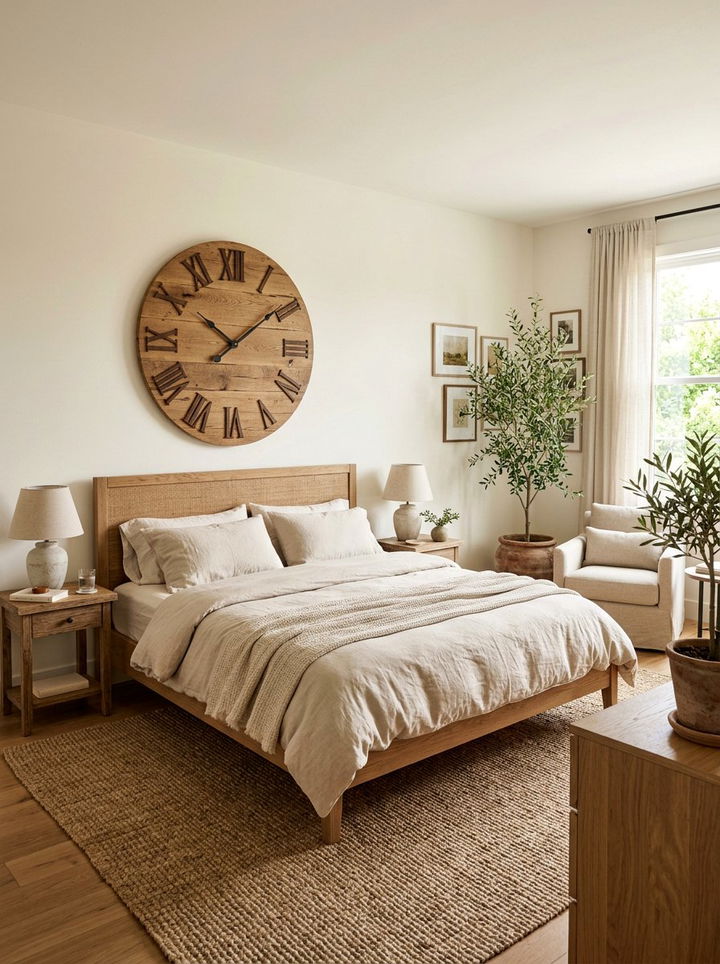 Large Round Wood Wall Clock - 30 bedroom wall clocks