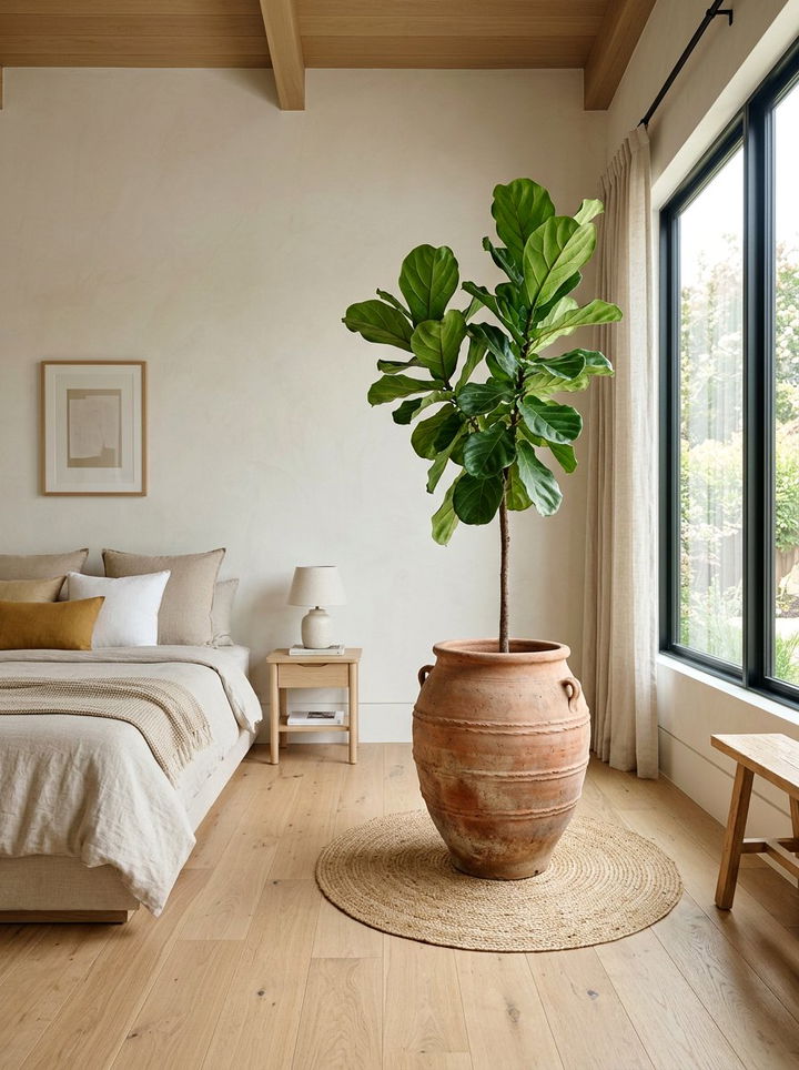 Large Terracotta Planter - 30 soft minimalist bedroom ideas
