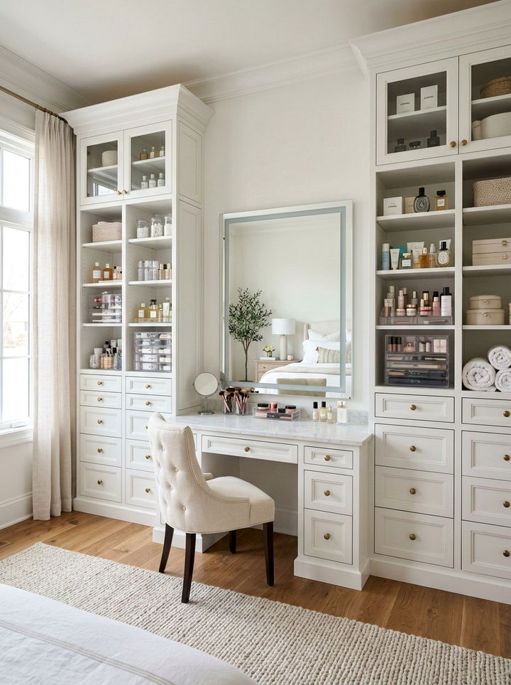 Large Vanity With Storage Towers - 30 bedroom makeup vanities