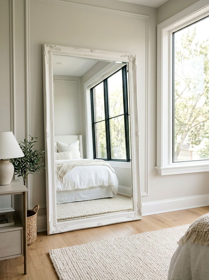 Large White Floor Mirror - 30 warm white bedroom ideas