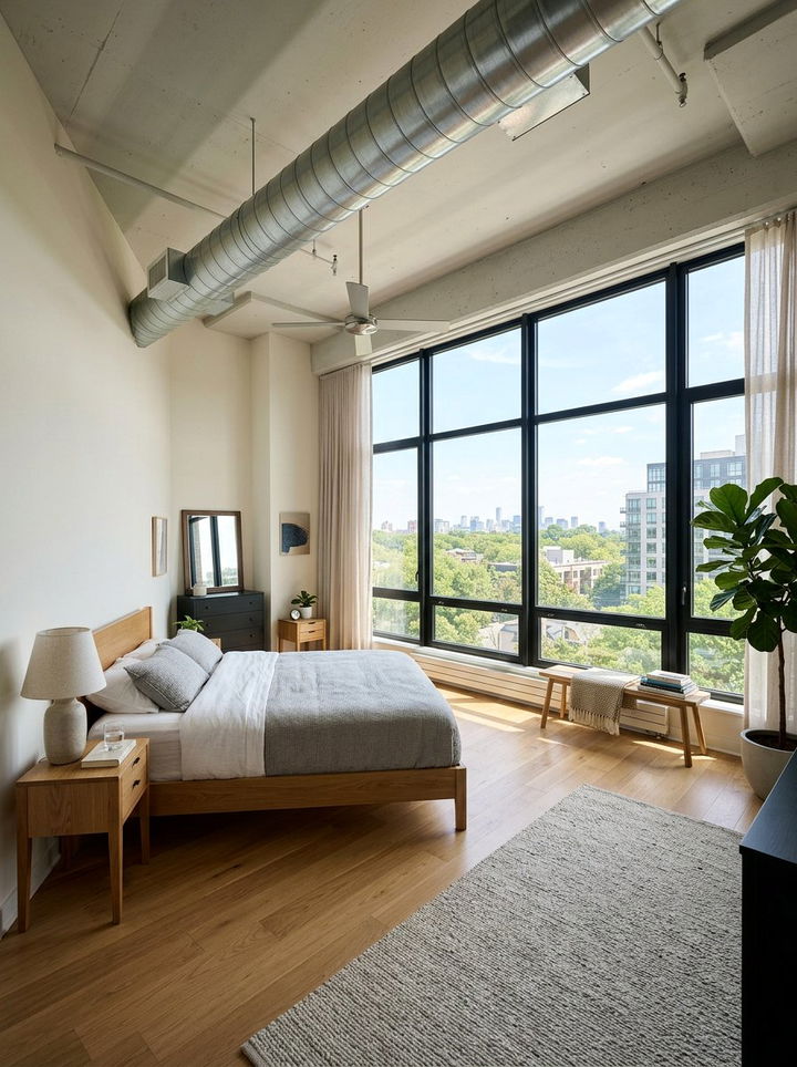 Large Window Bedroom - 30 exposed ductwork bedroom ideas