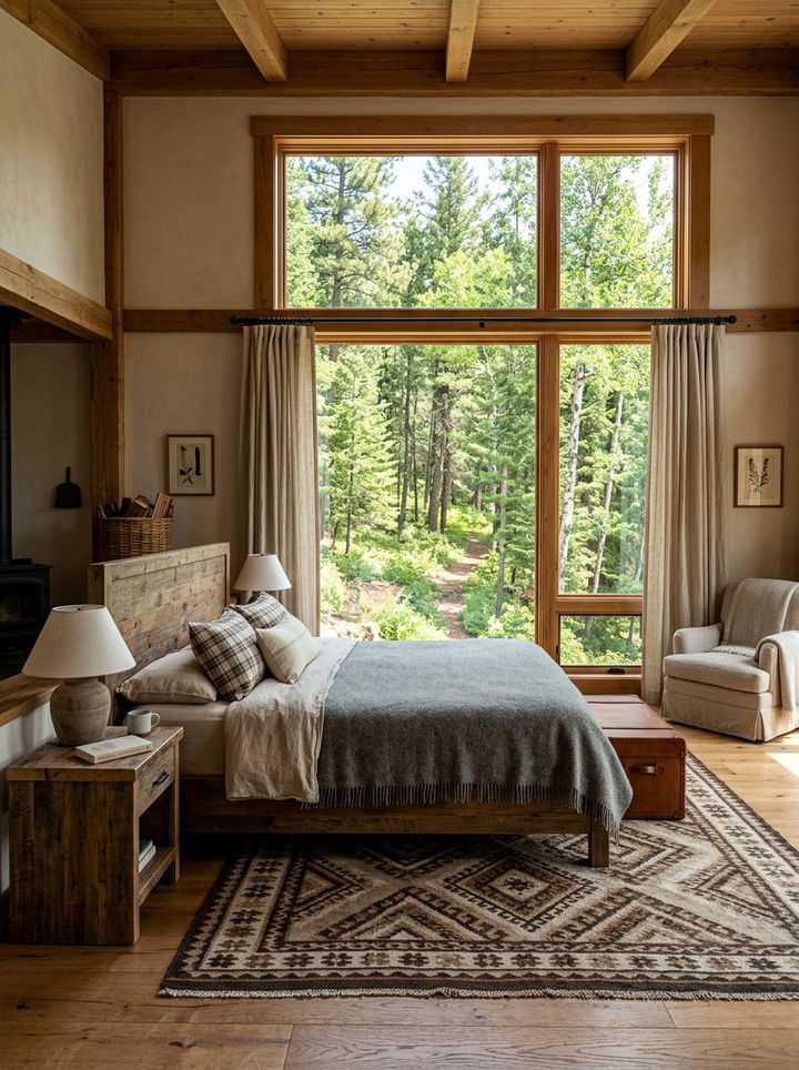 Large Window View - 30 rustic bedroom ideas
