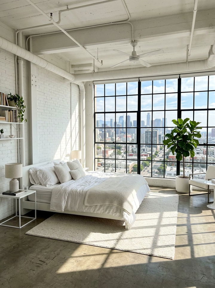 Large Window White Industrial Bedroom - 30 industrial white bedroom ideas