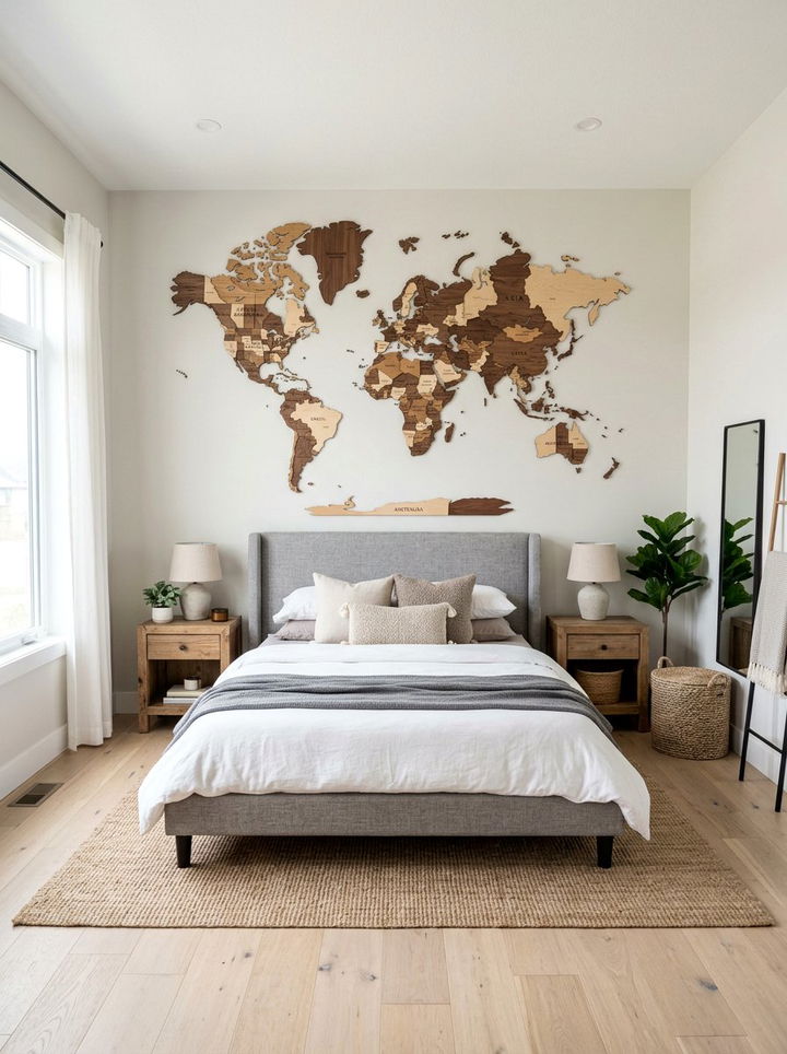 Large Wooden World Map Wall Art - 30 world map bedroom ideas