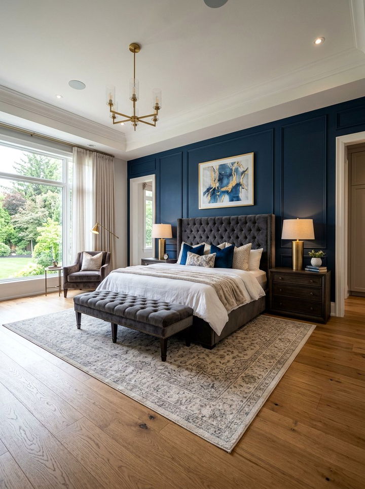 Large bedroom layout with king bed and bench - 30 bedroom floor plan ideas