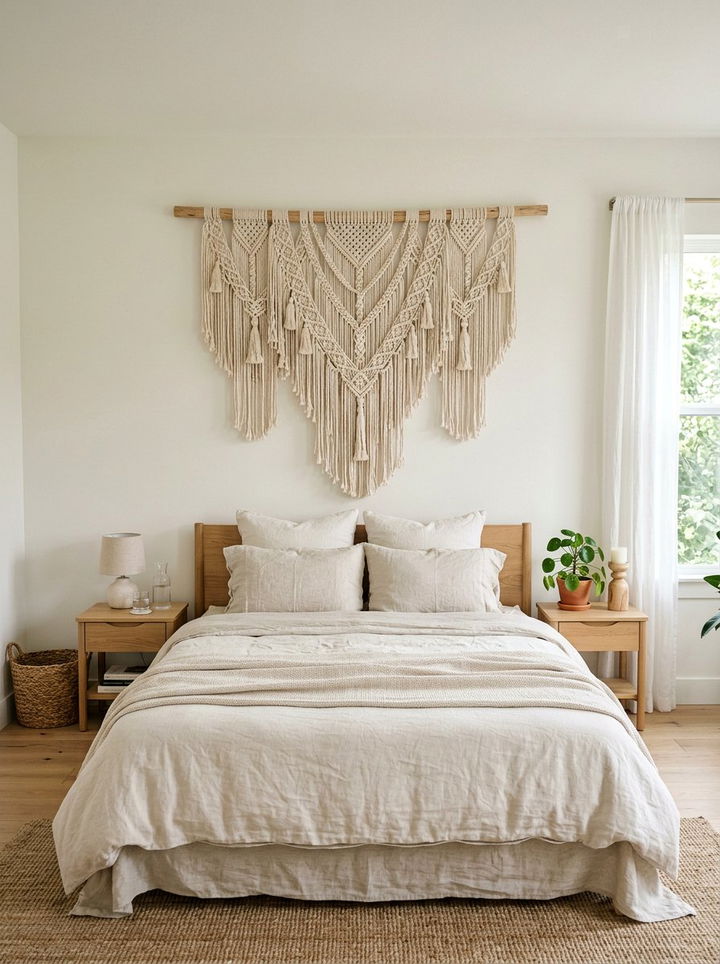 Large macrame wall hanging over bed - 30 bedroom macrame wall hangings