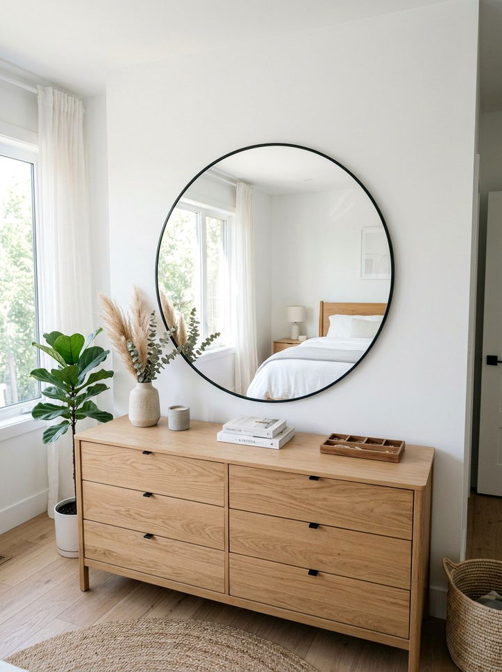 Large round mirror - 30 Danish bedroom ideas