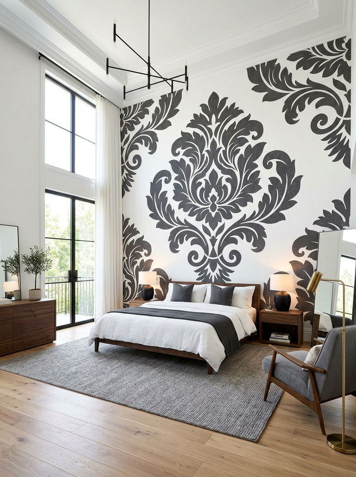 Large scale damask wallpaper - 30 bedroom damask wallpapers