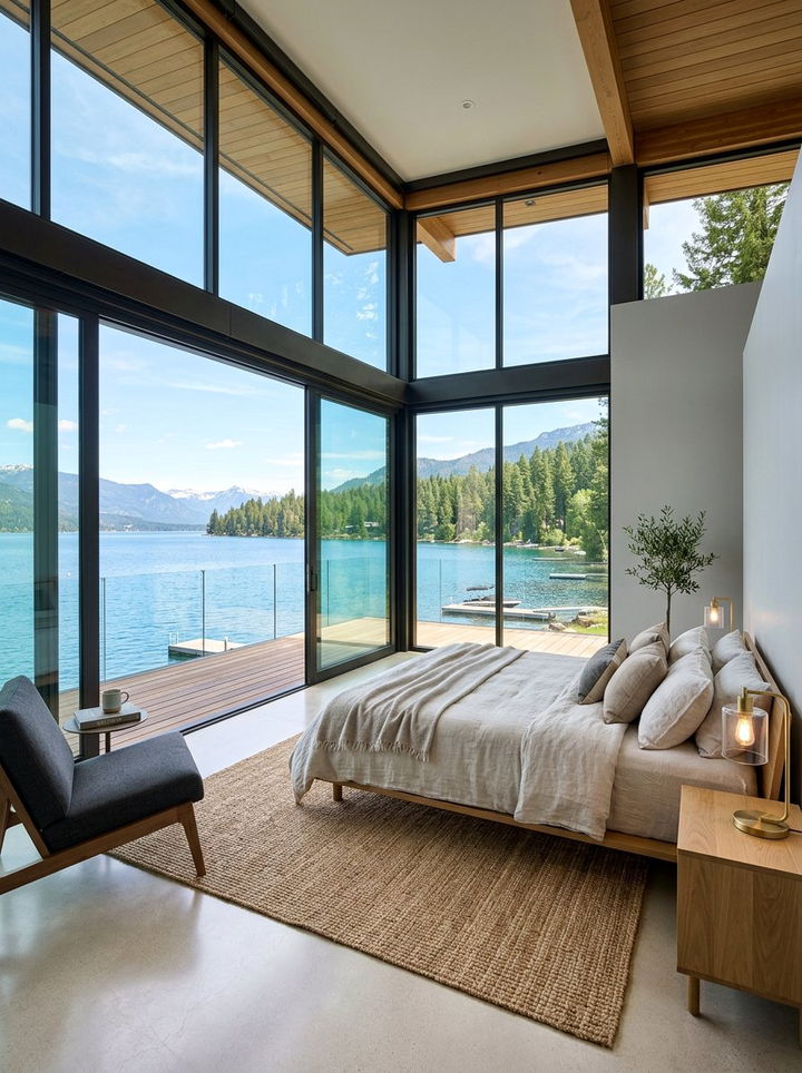 Large window bedroom view - 30 lake house bedroom ideas