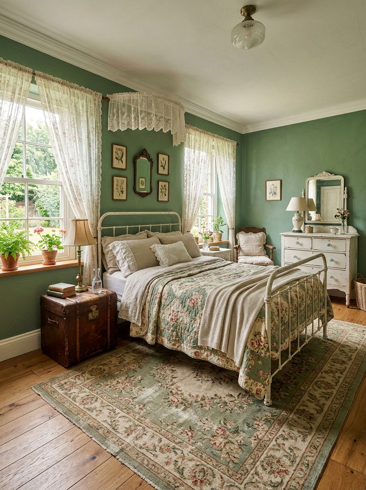Laurel Green Vintage Bedroom - 30 green bedroom decor ideas