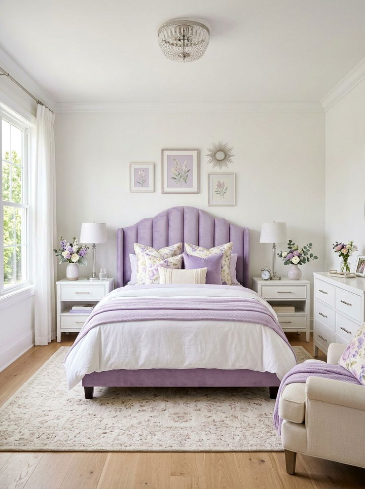 Lavender Arched Velvet Headboard - 30 bedroom velvet headboards