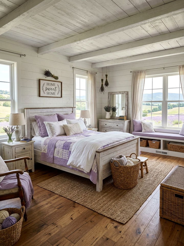 Lavender Farmhouse Style Bedroom - 30 purple and white bedroom ideas