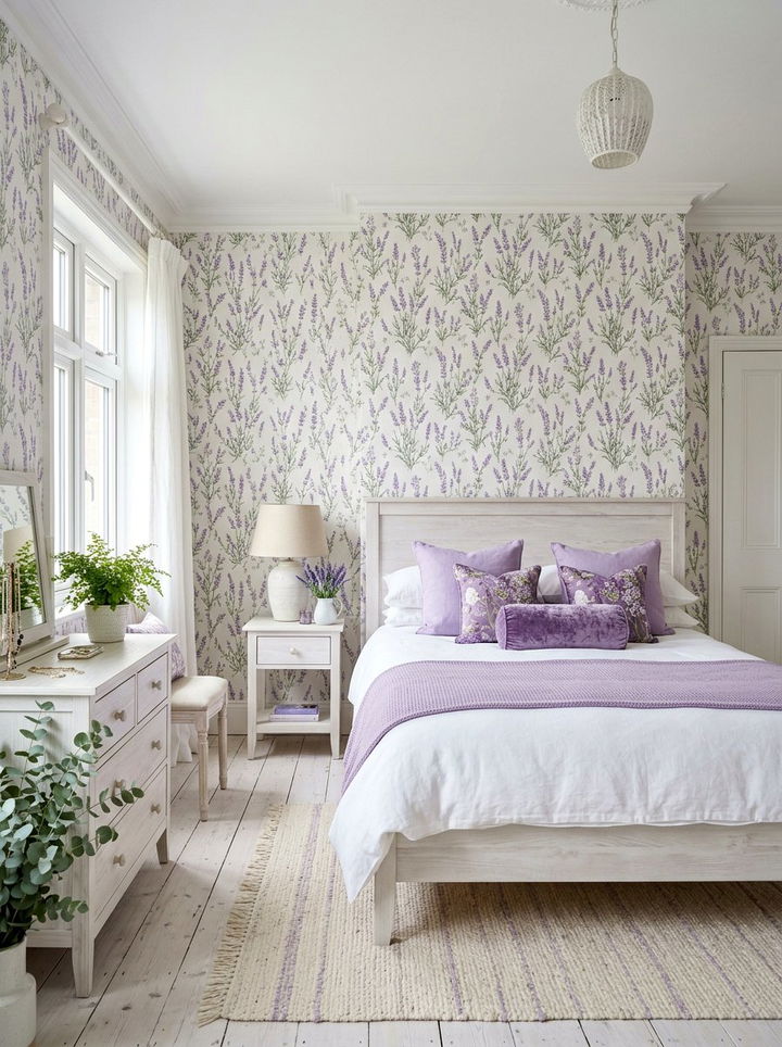 Lavender Floral Wallpaper - 30 bedroom botanical wallpapers