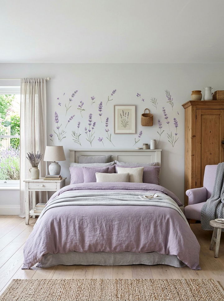 Lavender Flower Stickers - 30 bedroom wall stickers