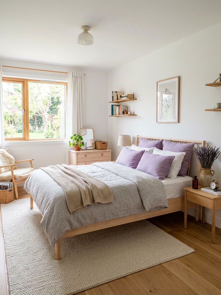 Lavender Scandinavian Bedroom - 30 purple and white bedroom ideas