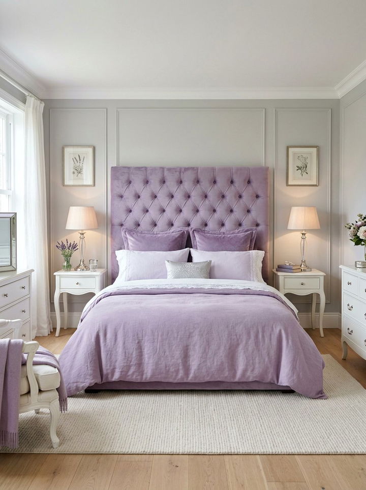 Lavender Velvet Tufted Headboard - 30 bedroom upholstered headboards